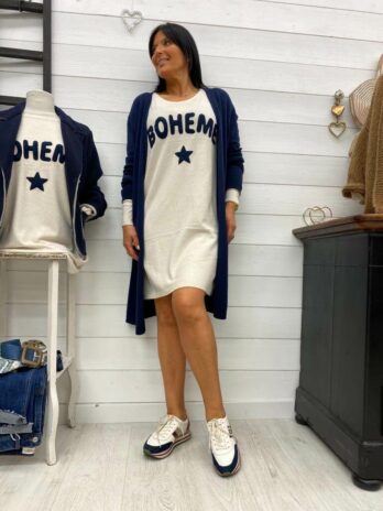 ROBE PULL BOHÈME ISA ÉCRUE/MARINE