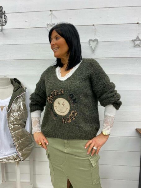 PULL BOUCLETTES SMILE KAKI – Image 3