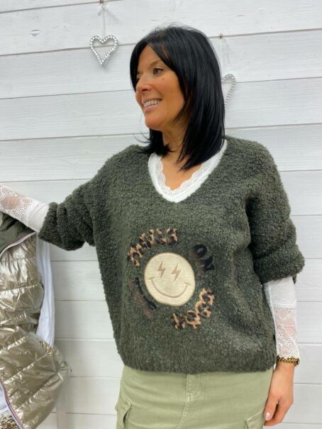 PULL BOUCLETTES SMILE KAKI – Image 4