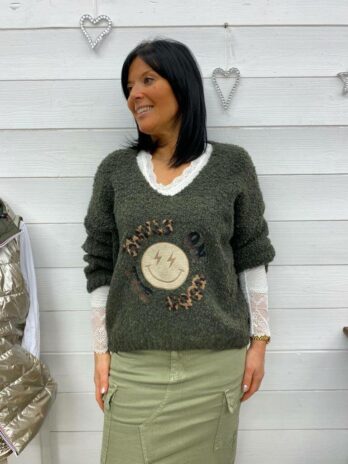 PULL BOUCLETTES SMILE KAKI