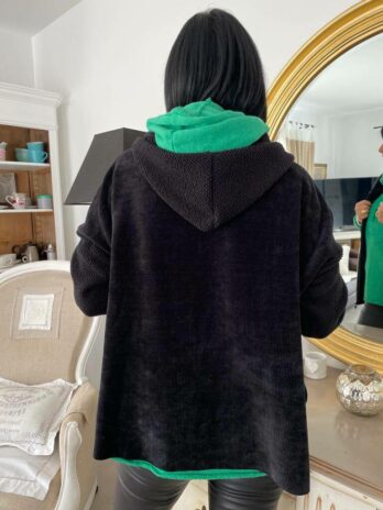 VESTE CAPUCHE VELOURS LINA NOIRE