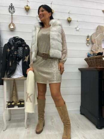 GILET ZIPPÉ FOURRURE NORA BLANC