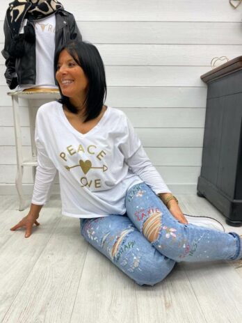 T-SHIRT PEACE & LOVE  ALBA BLANC