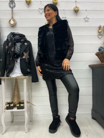 GILET FOURRURE SYNTHÉTIQUE NINA NOIR