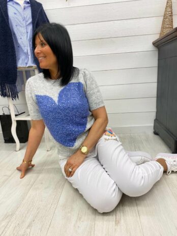 PULL COEUR SEQUINS ZOÉ GRIS